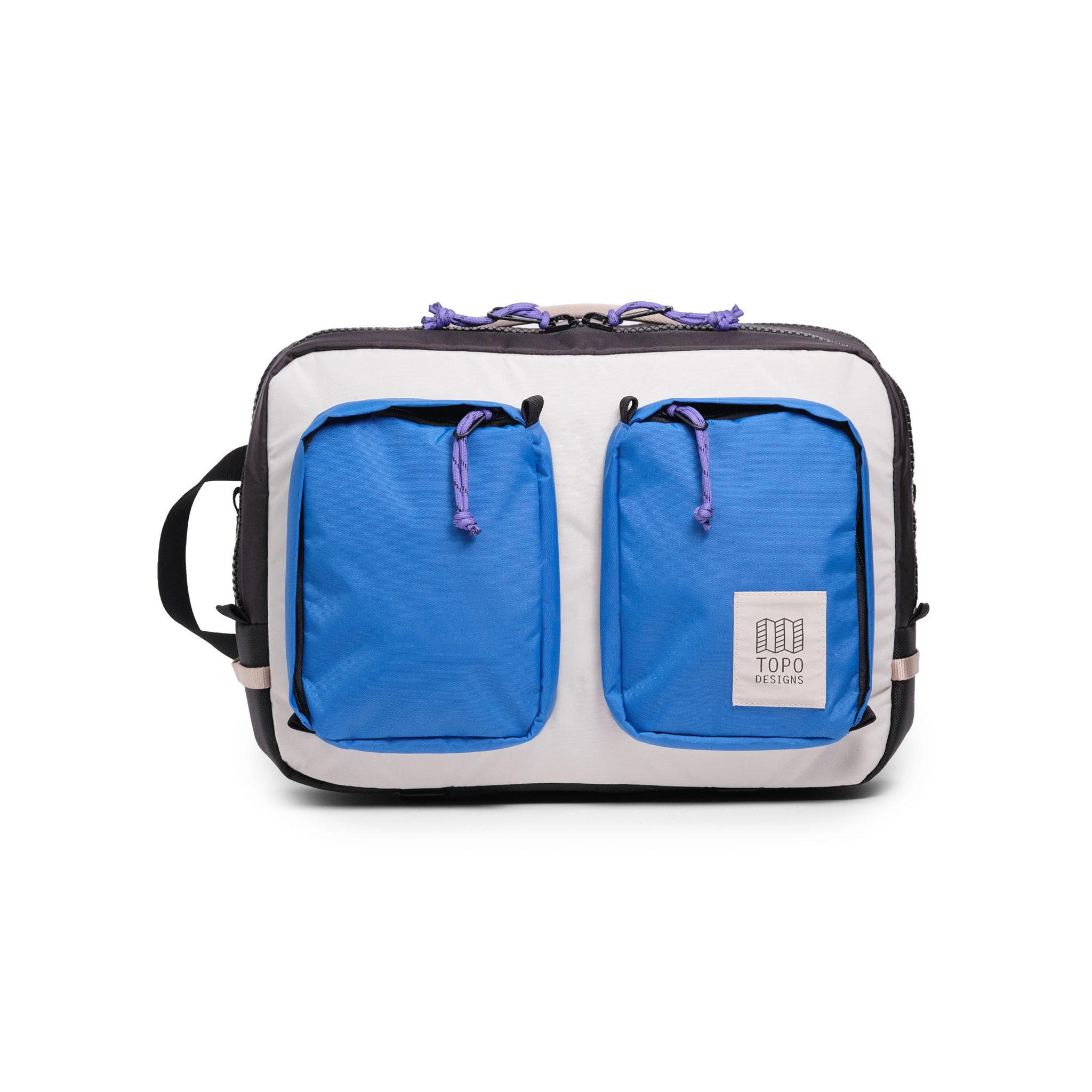 Front View of Topo Designs Global Briefcase in "Classic Blue / Bone White"