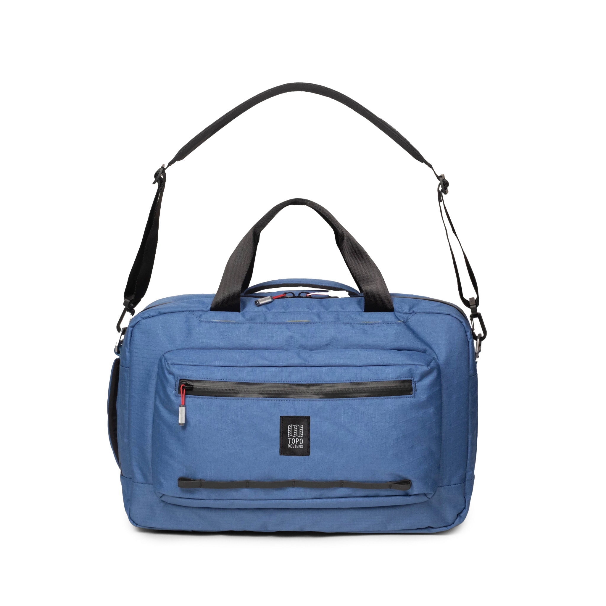 Front view of Topo Designs Global Pro 3-Way Briefcase in "Ocean Blue"
