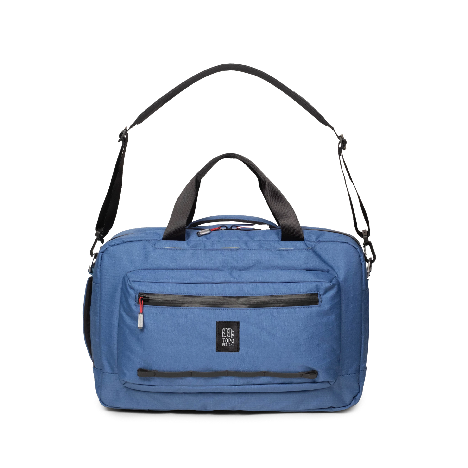 Front view of Topo Designs Global Pro 3-Way Briefcase in "Ocean Blue"