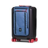 Front view of Topo Designs Global Pro Travel Roller Bag in "Ocean Blue"