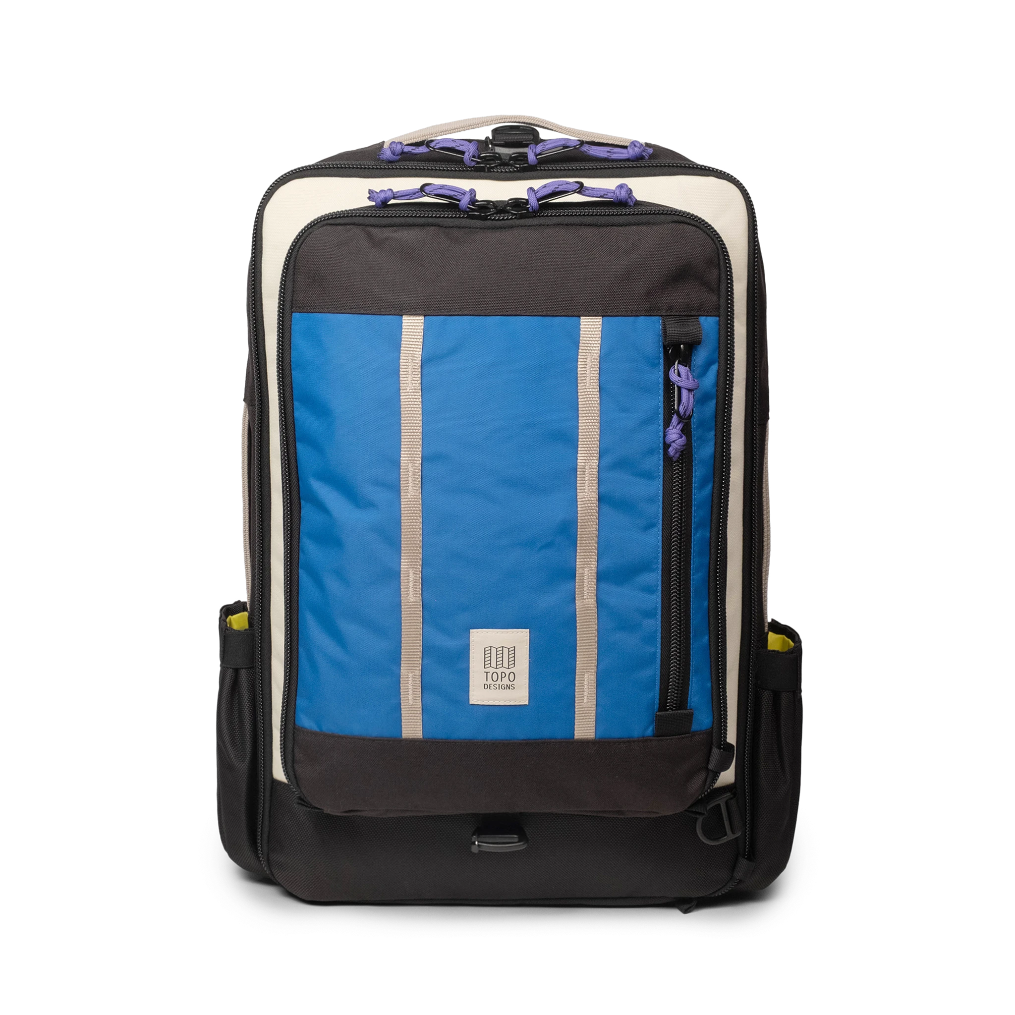 Topo Designs Global Travel Bag 30L Durable Carry On Convertible Laptop Travel Backpack in "Classic Blue / Bone White".