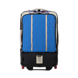 Front view of Topo Designs Global Travel Bag Roller in "Classic Blue / Bone White"
