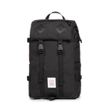 Quarter view of Topo Designs Klettersack Classic vintage-inspired rucksack backpack in "Black".