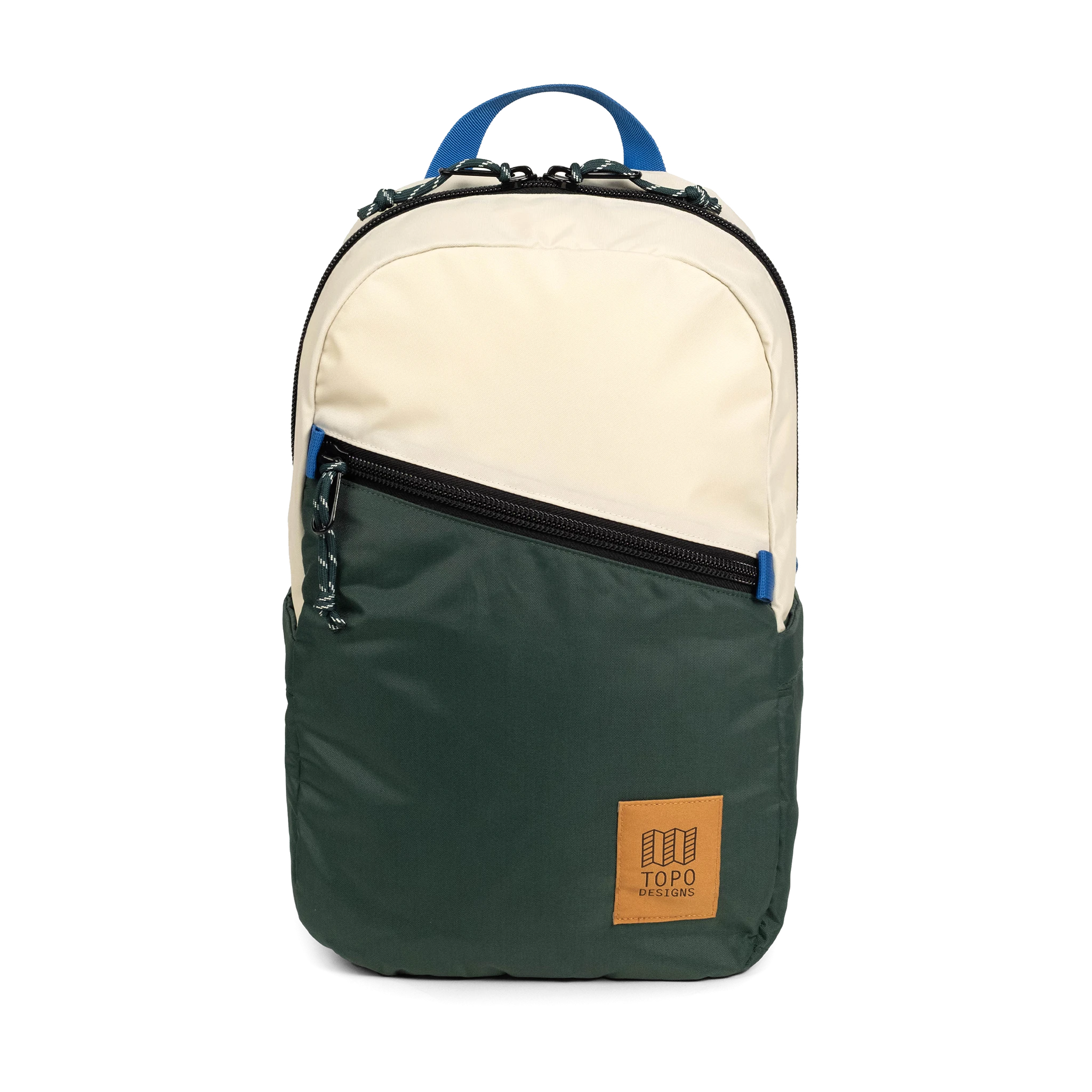 Front view of Topo Designs Light Pack in "Forest / Bone White"