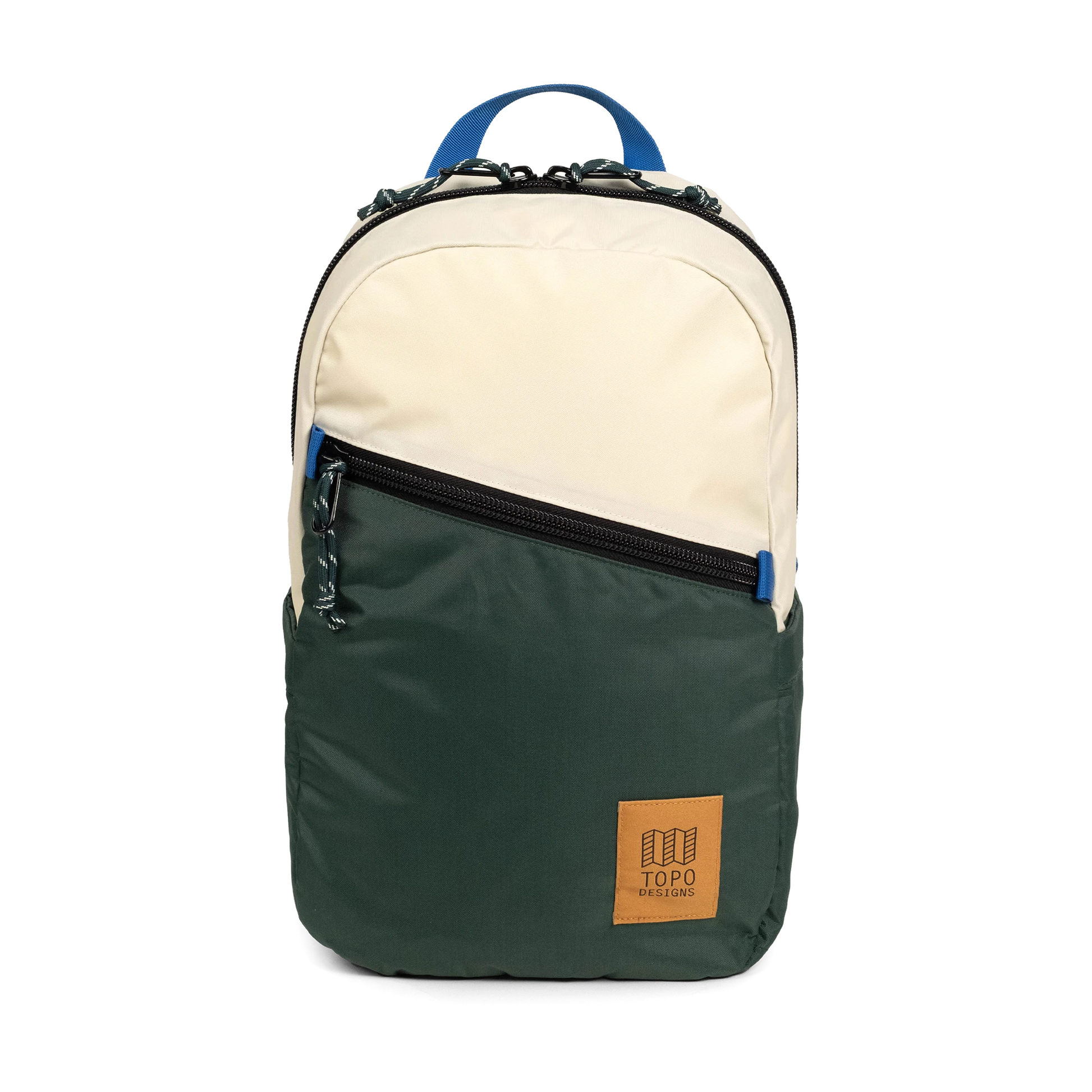 Front view of Topo Designs Light Pack in "Forest / Bone White"