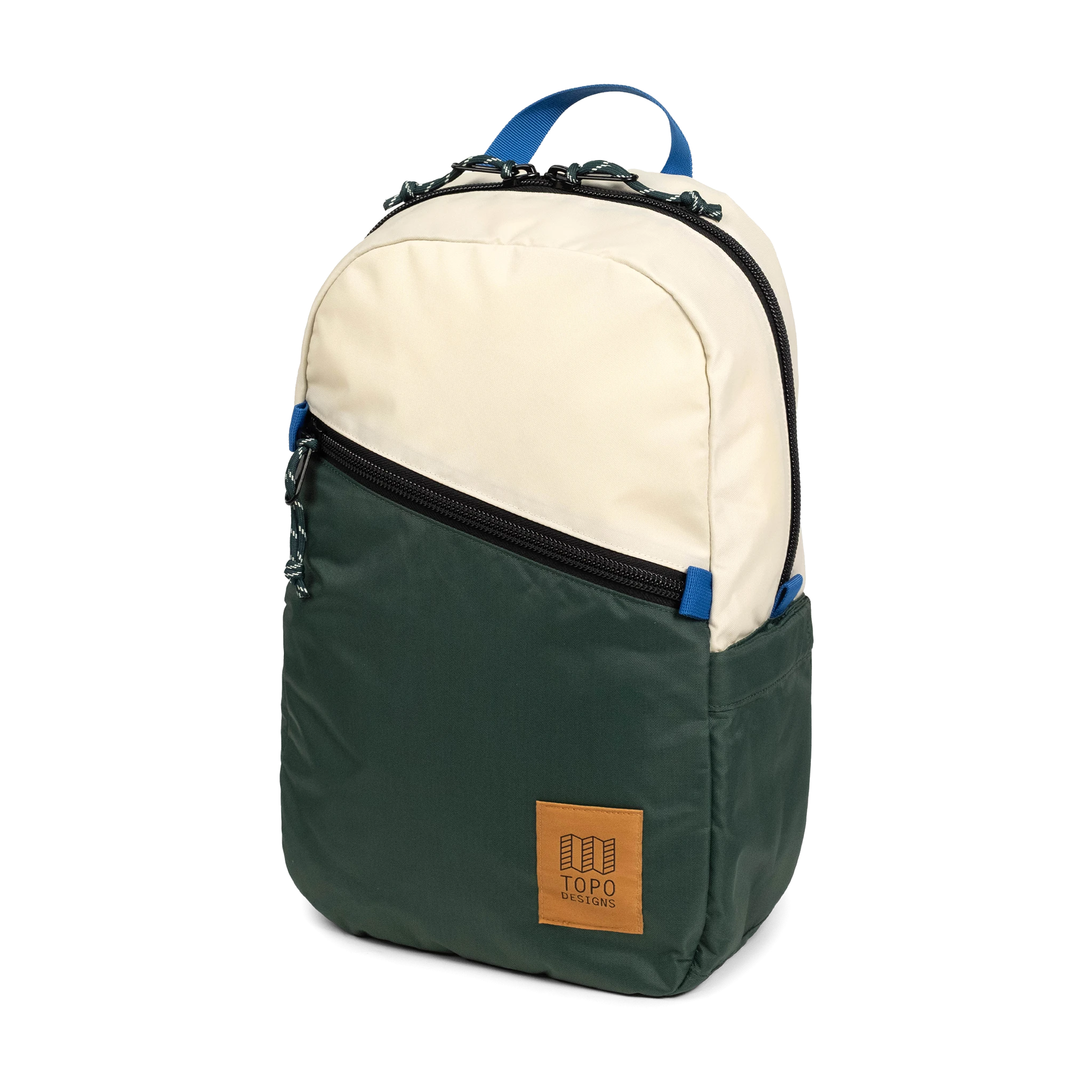 Front view of Topo Designs Light Pack in "Forest / Bone White"