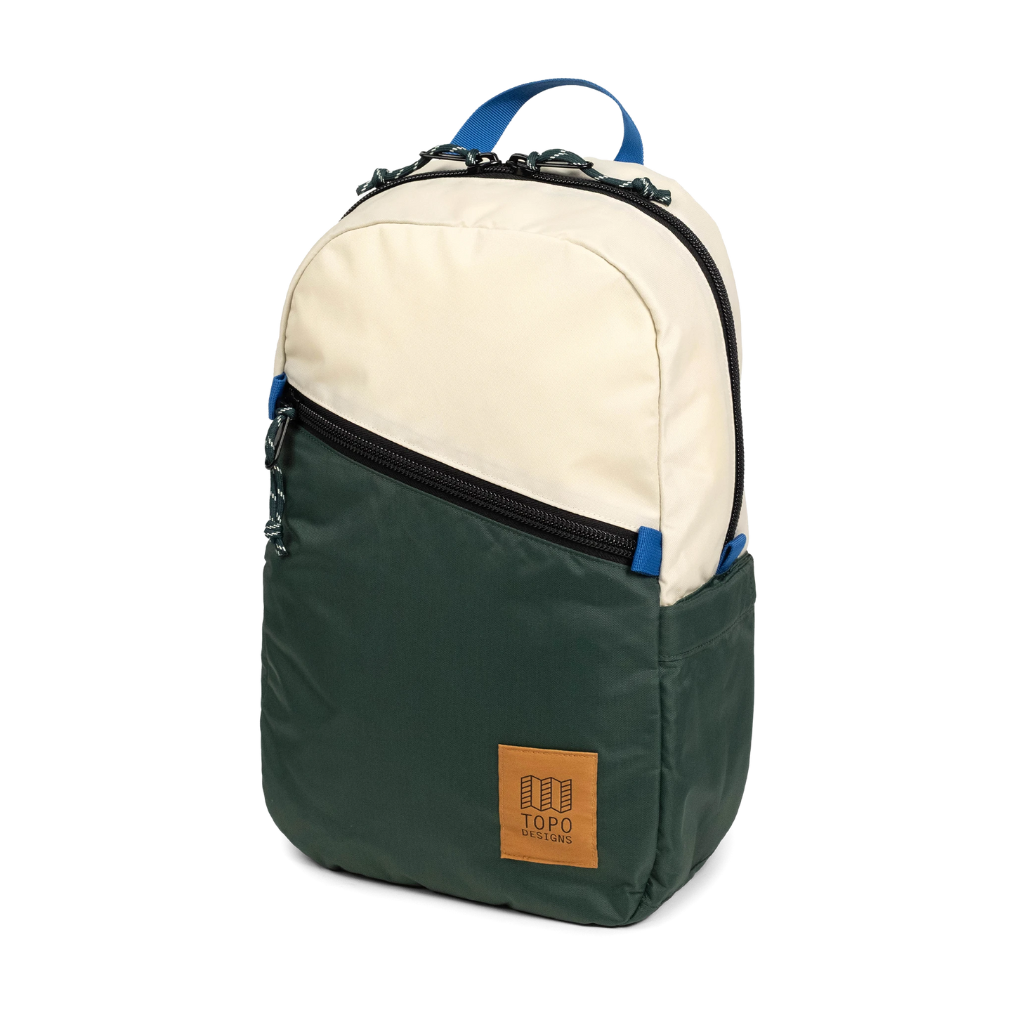 Front view of Topo Designs Light Pack in "Forest / Bone White"