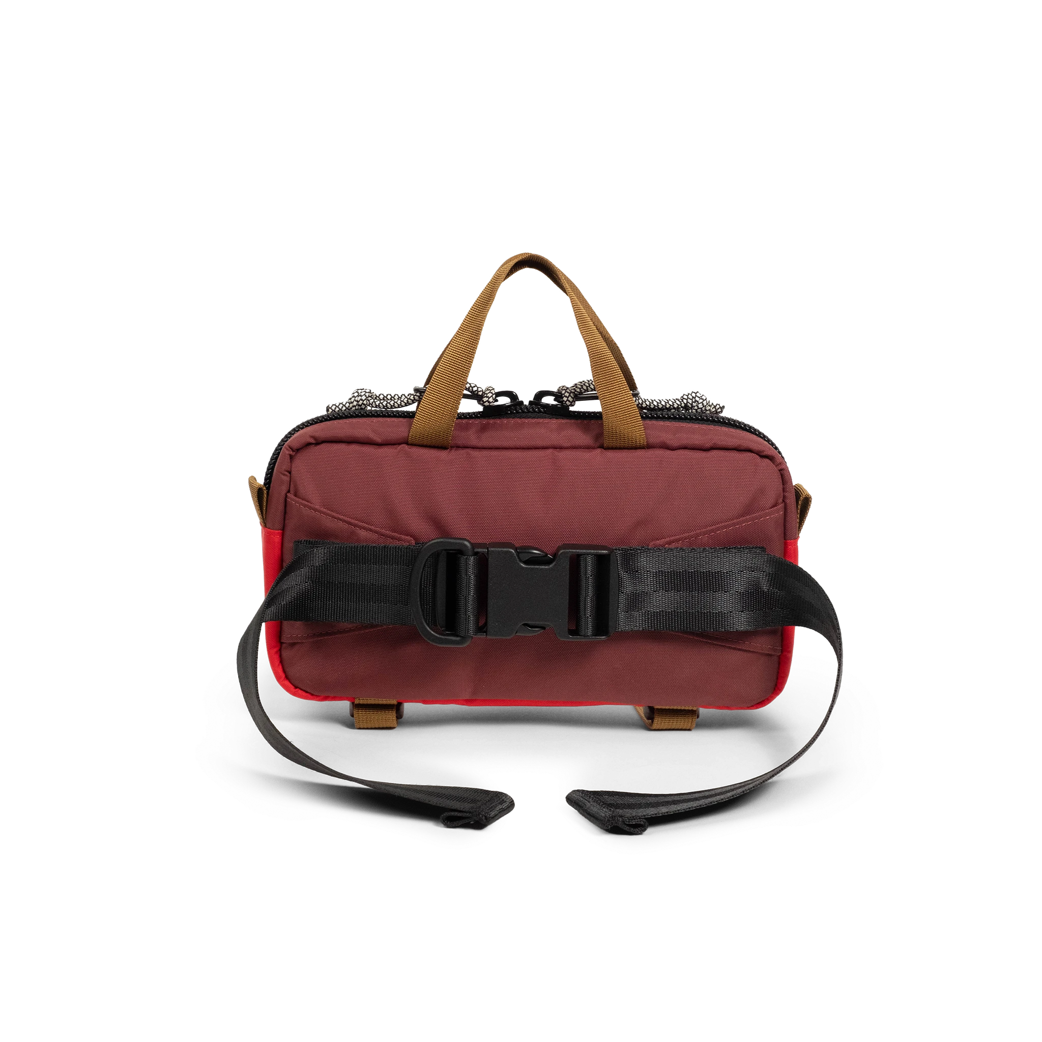 Back view of Topo Designs Mini Quick Pack in "Maroon / Salsa"