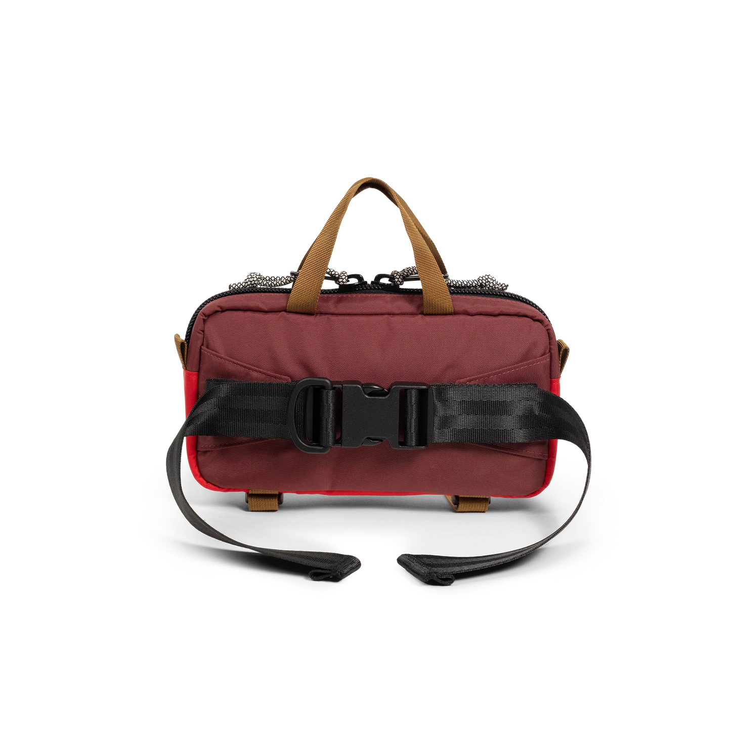 Back view of Topo Designs Mini Quick Pack in "Maroon / Salsa"