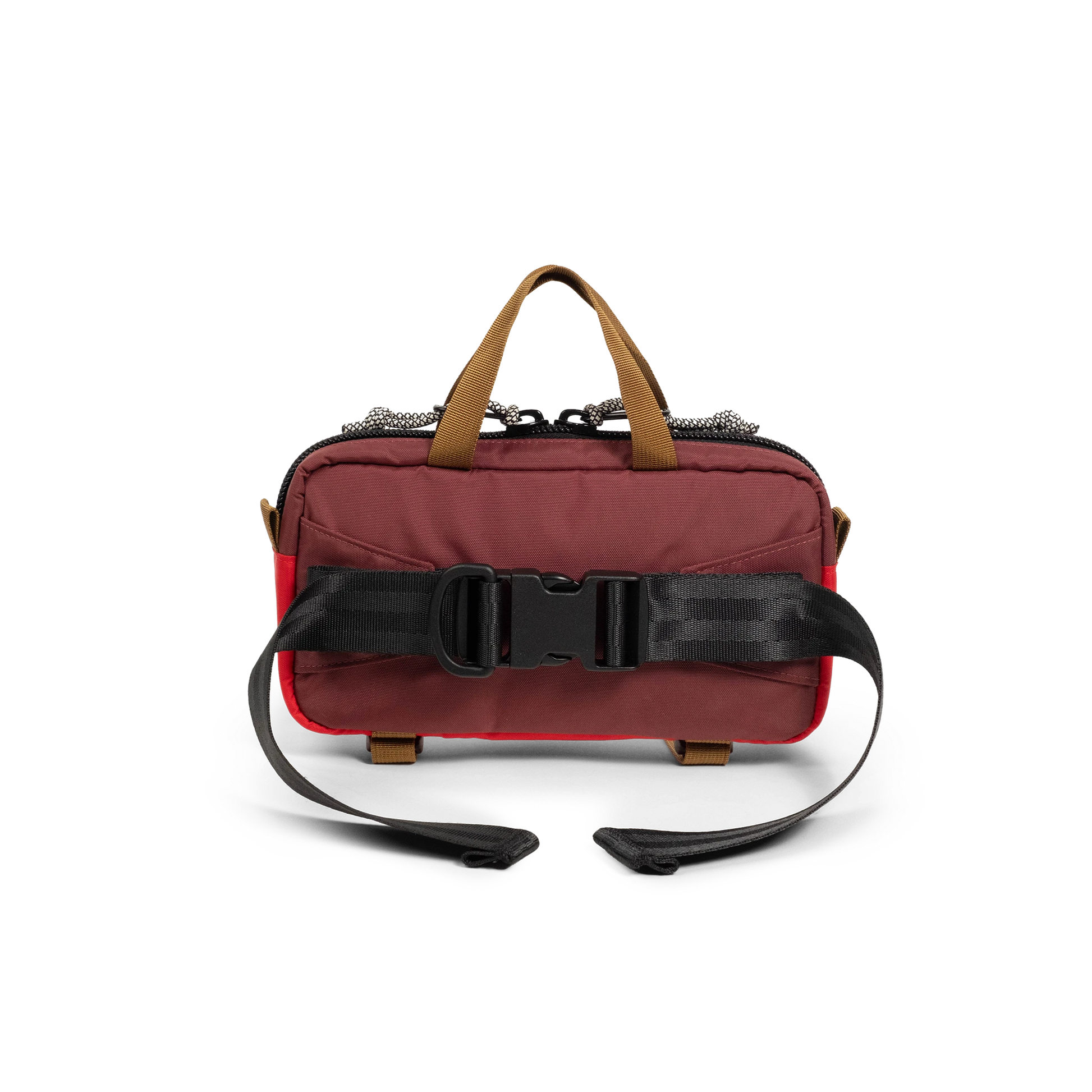 Back view of Topo Designs Mini Quick Pack in "Maroon / Salsa"