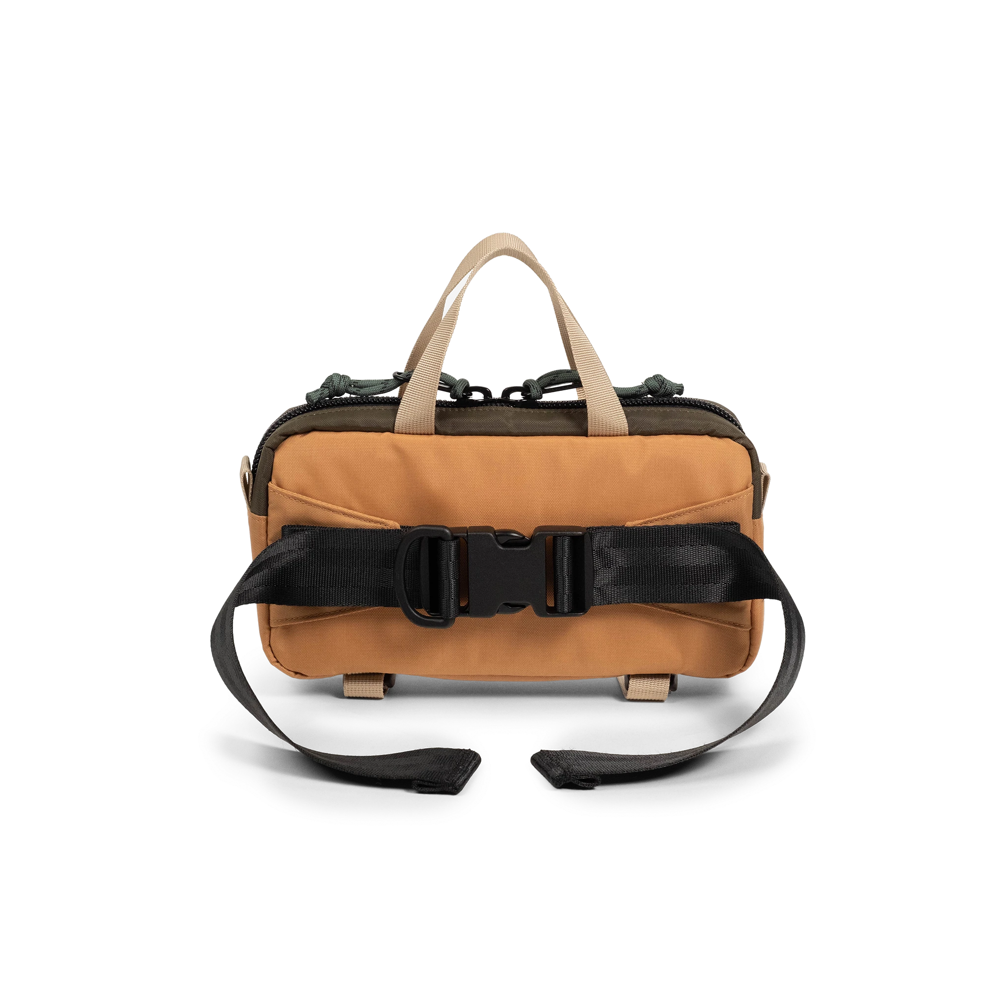 Back view of Topo Designs Mini Quick Pack in "Woodland / Brown Oak"