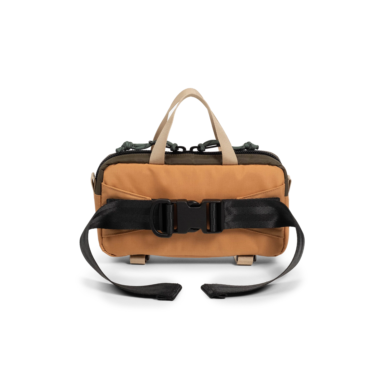 Back view of Topo Designs Mini Quick Pack in "Woodland / Brown Oak"