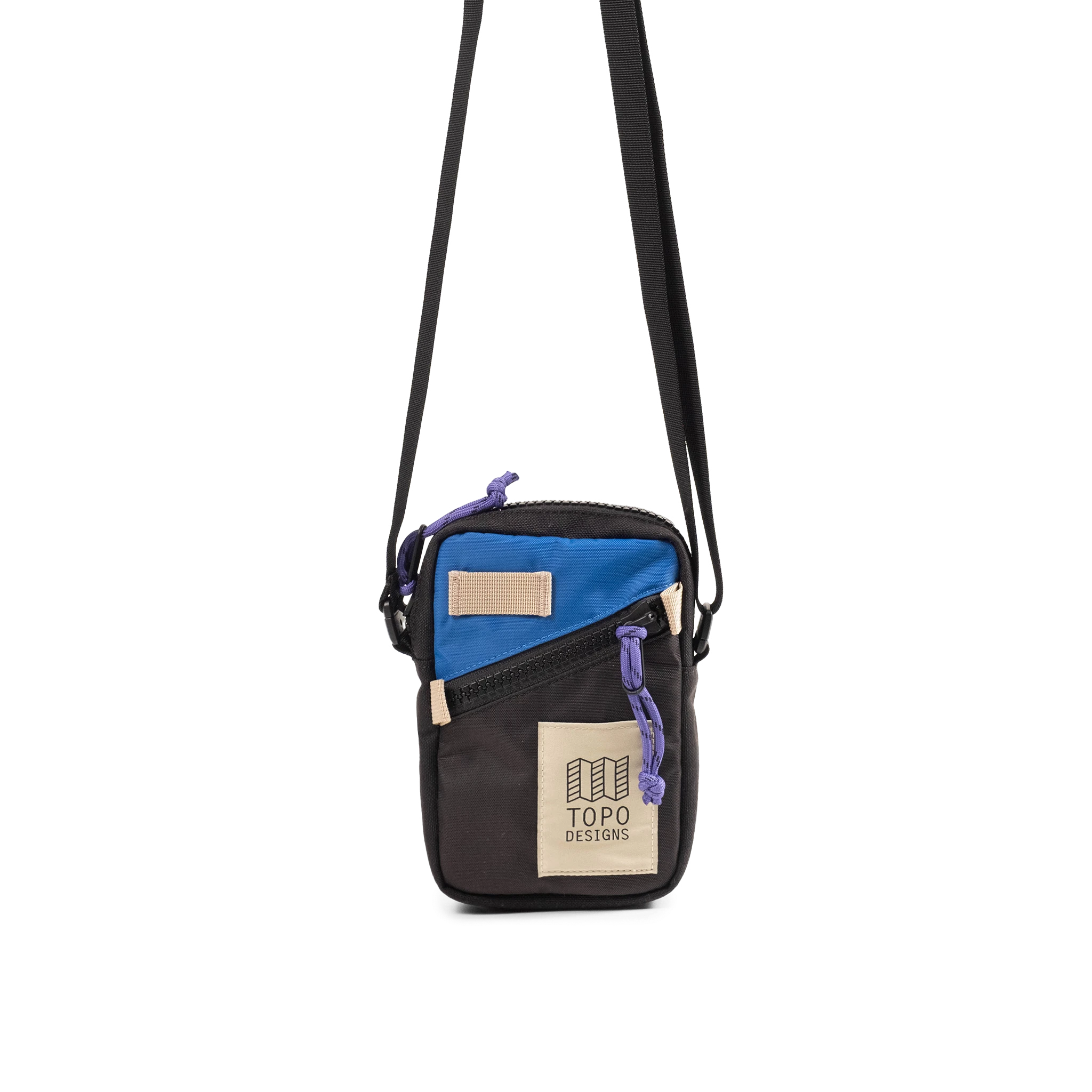 Front View of Topo Designs Mini Shoulder Bag in "Classic Blue / Black"