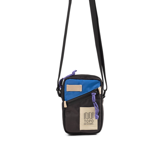 Front View of Topo Designs Mini Shoulder Bag in "Classic Blue / Black"