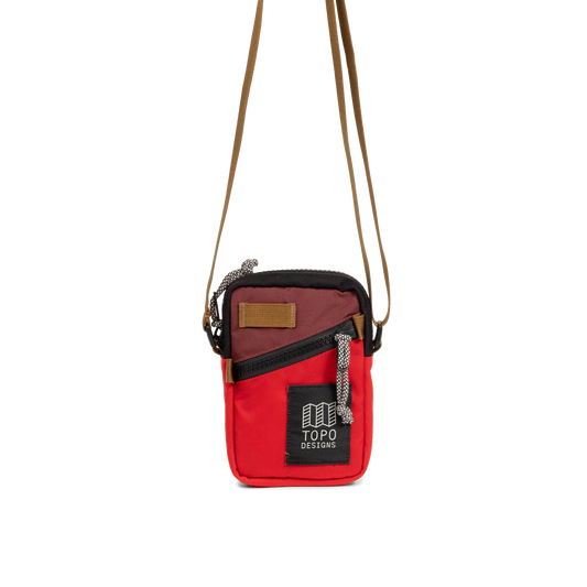 Front View of Topo Designs Mini Shoulder Bag in "Maroon / Salsa"