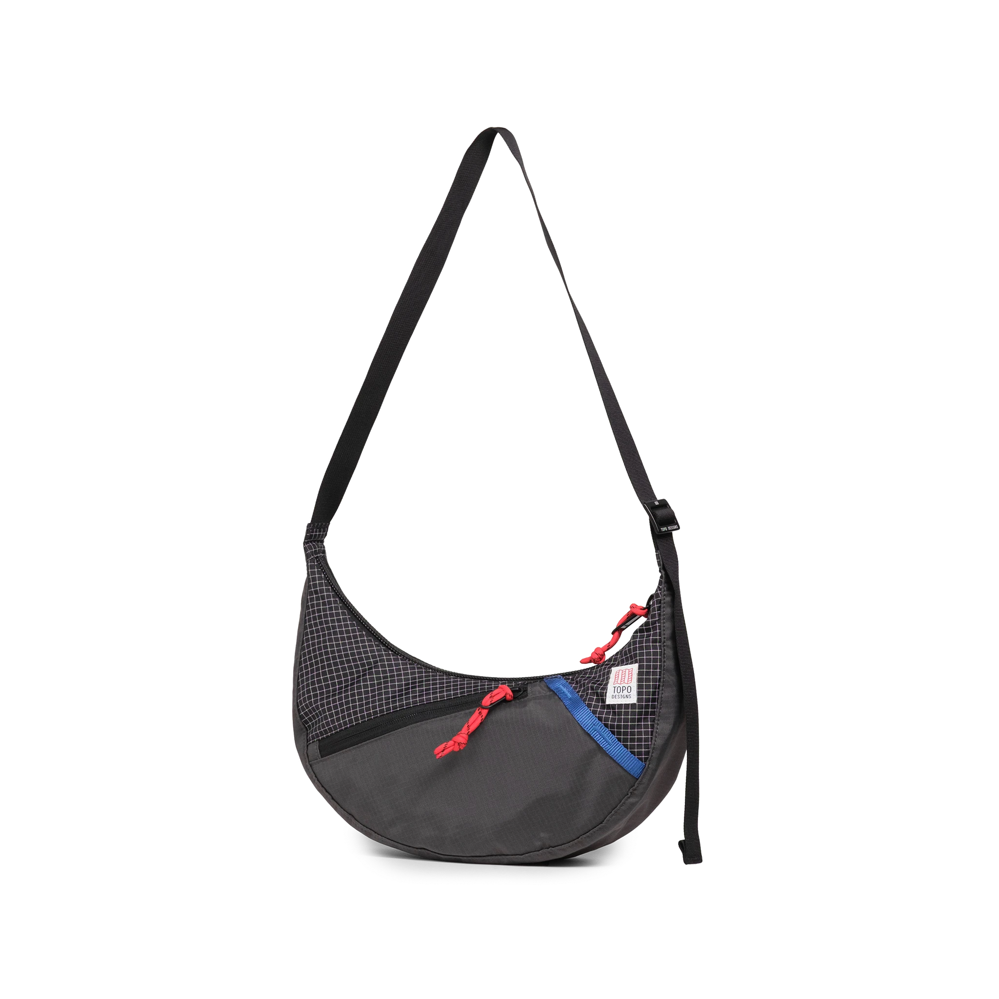 Front View of Topo Designs Moonlight Crossbody Bag in "Black / White Grid"