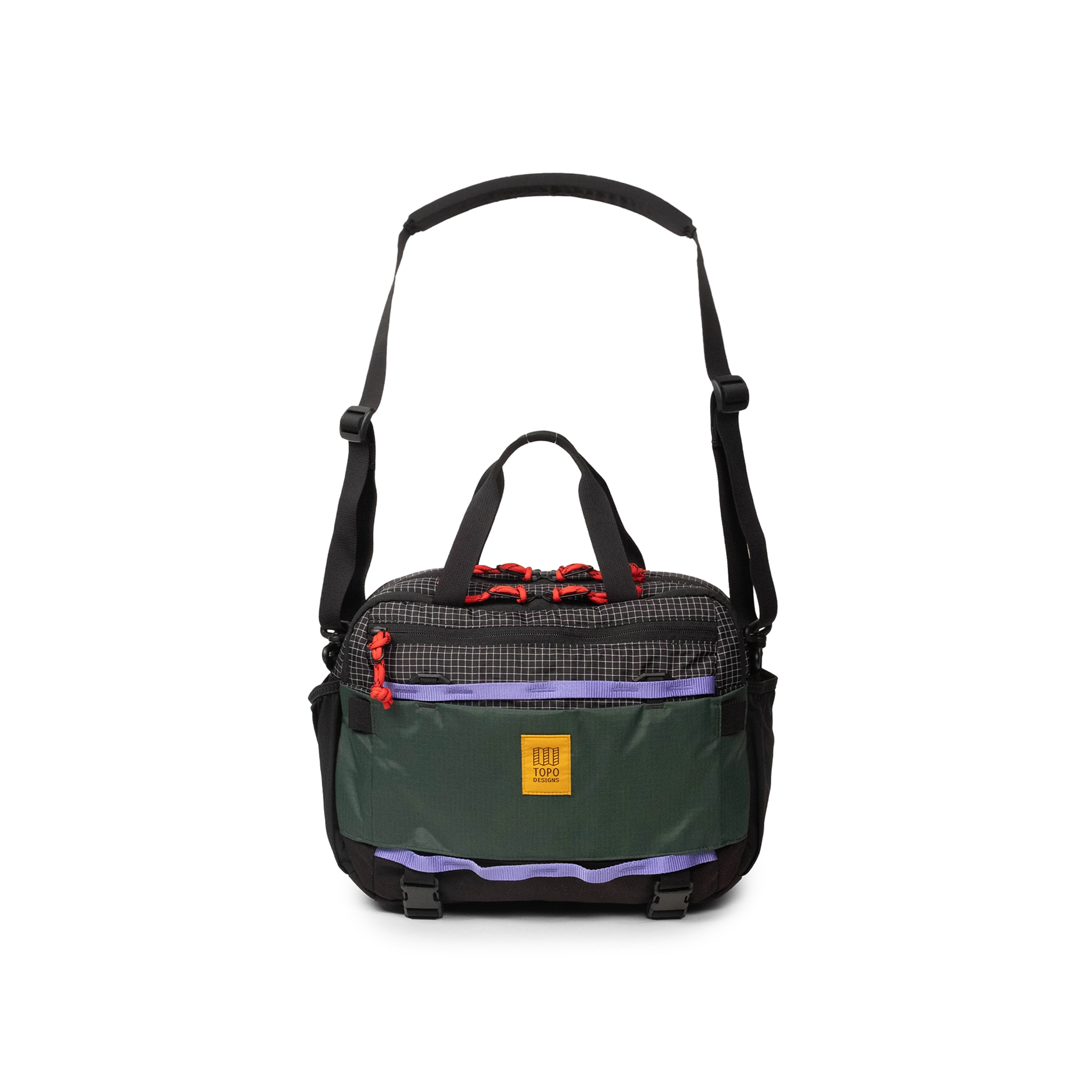 Front View of Topo Designs Mountain Cross Bag in "Grid / Very Peri"