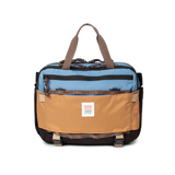 Front View of Topo Designs Mountain Cross Bag in "River Blue / Brown Oak"