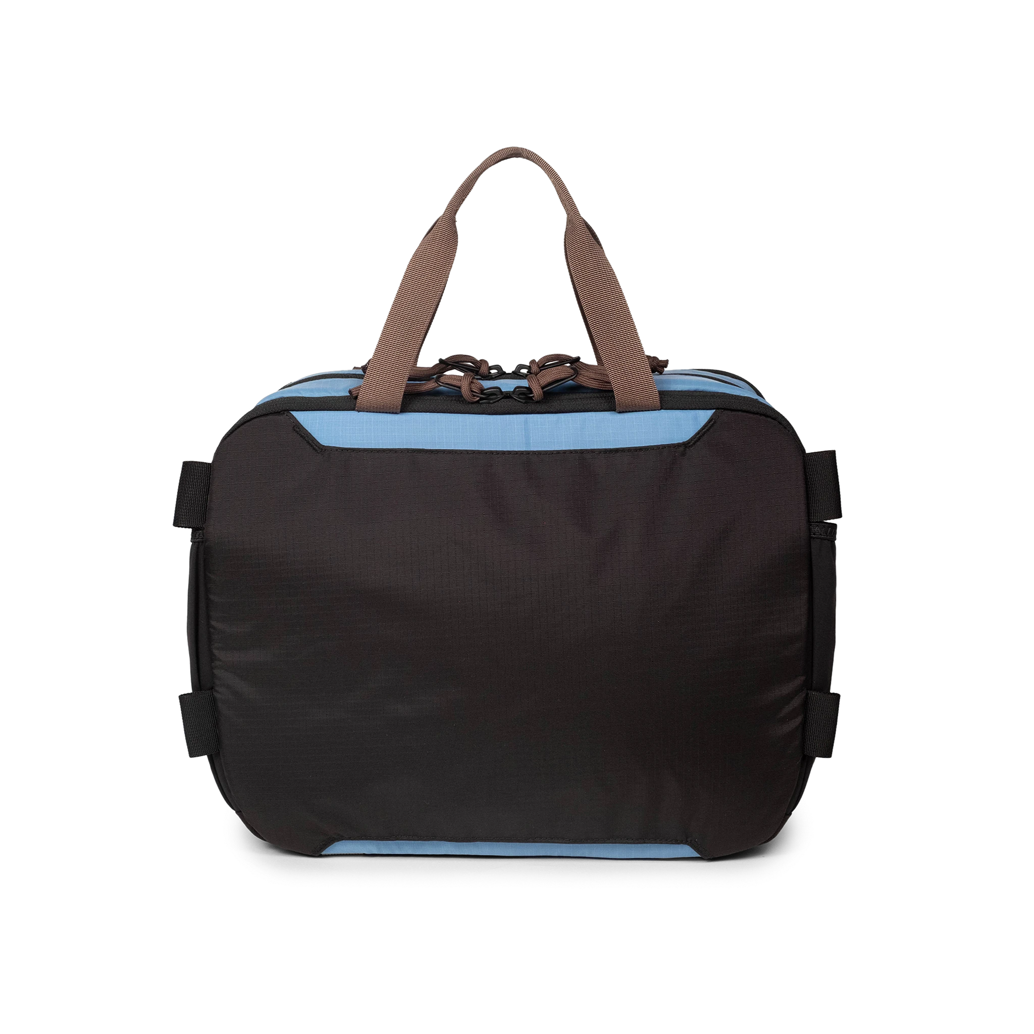 Back View of Topo Designs Mountain Cross Bag in "River Blue / Brown Oak"