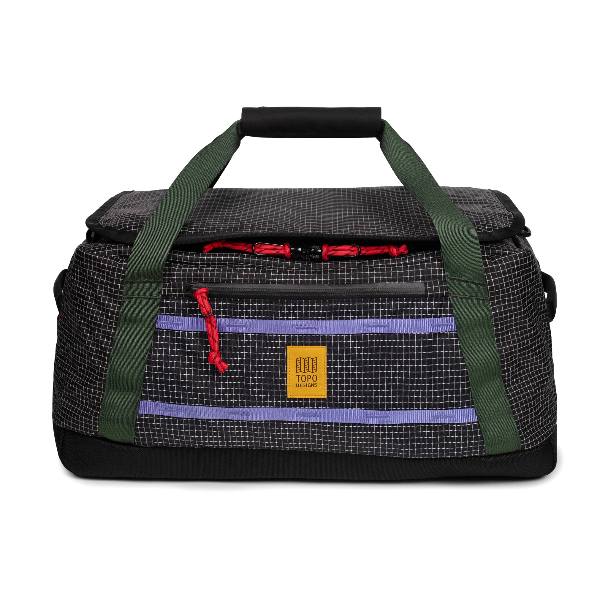 Front view of Topo Designs Mountain Duffel 40L in "Grid / Very Peri"