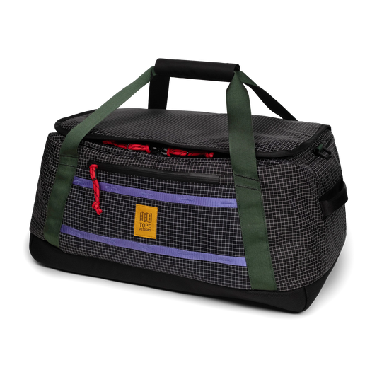 Front view of Topo Designs Mountain Duffel 40L in "Grid / Very Peri"