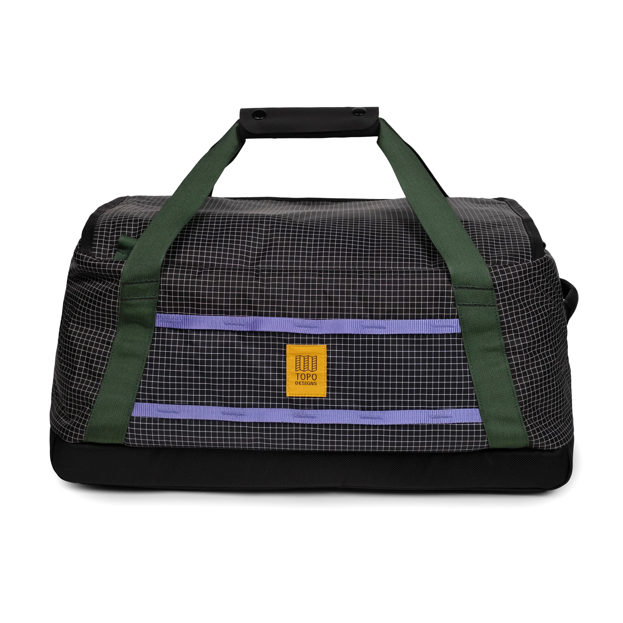 Back view of Topo Designs Mountain Duffel 40L in "Grid / Very Peri"