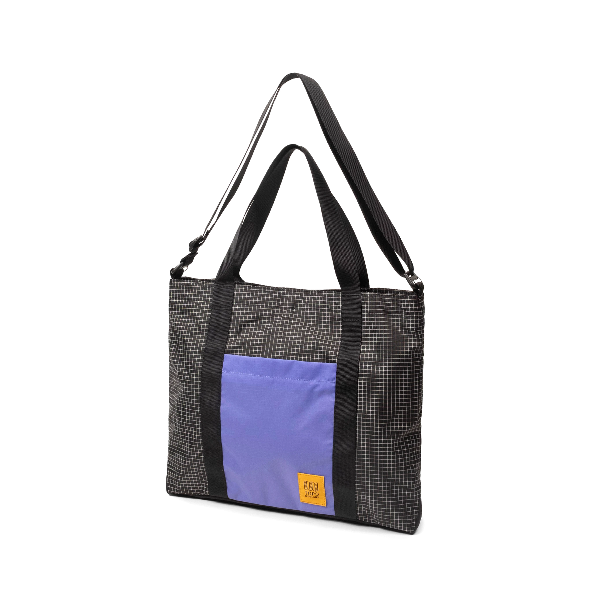 Front view of Topo Designs Mountain Essential Tote in "Grid / Very Peri"
