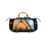 Front view of Topo Designs Mountain Hydro Hip Pack in "River Blue / Brown Oak"