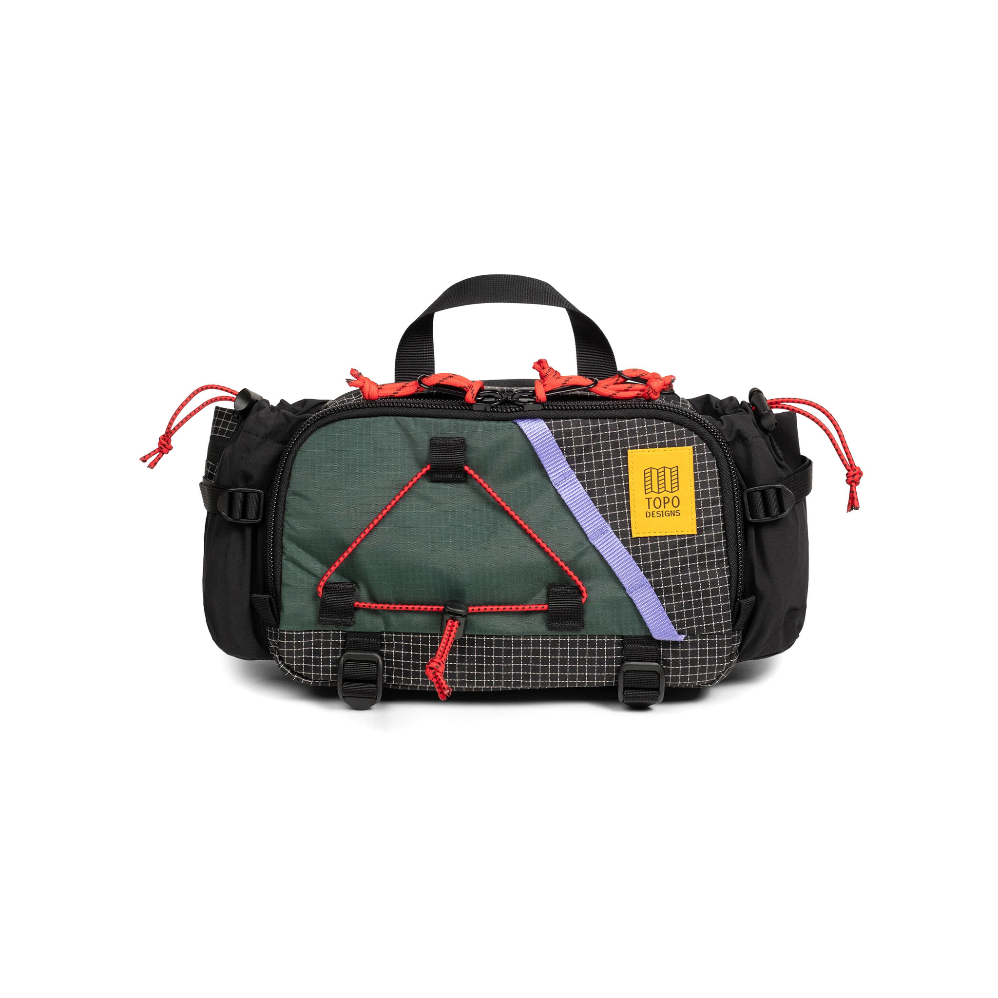 Front view of Topo Designs Mountain Hydro Hip Pack in "Very Peri / Forest"