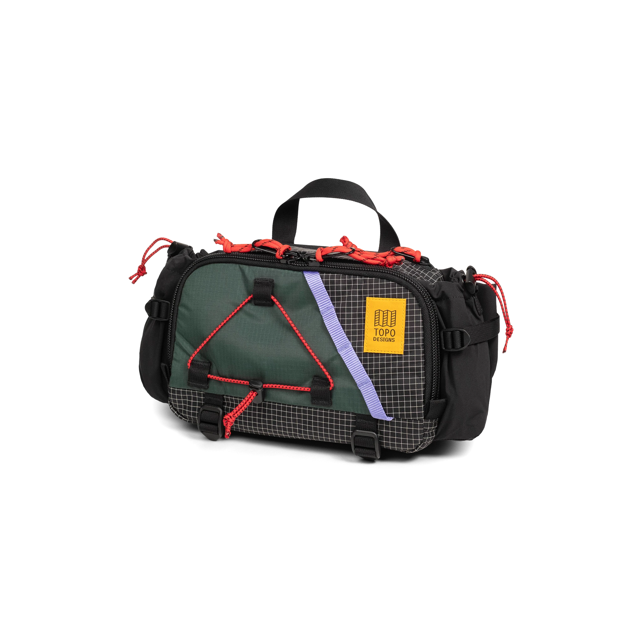 Front view of Topo Designs Mountain Hydro Hip Pack in "Very Peri / Forest"
