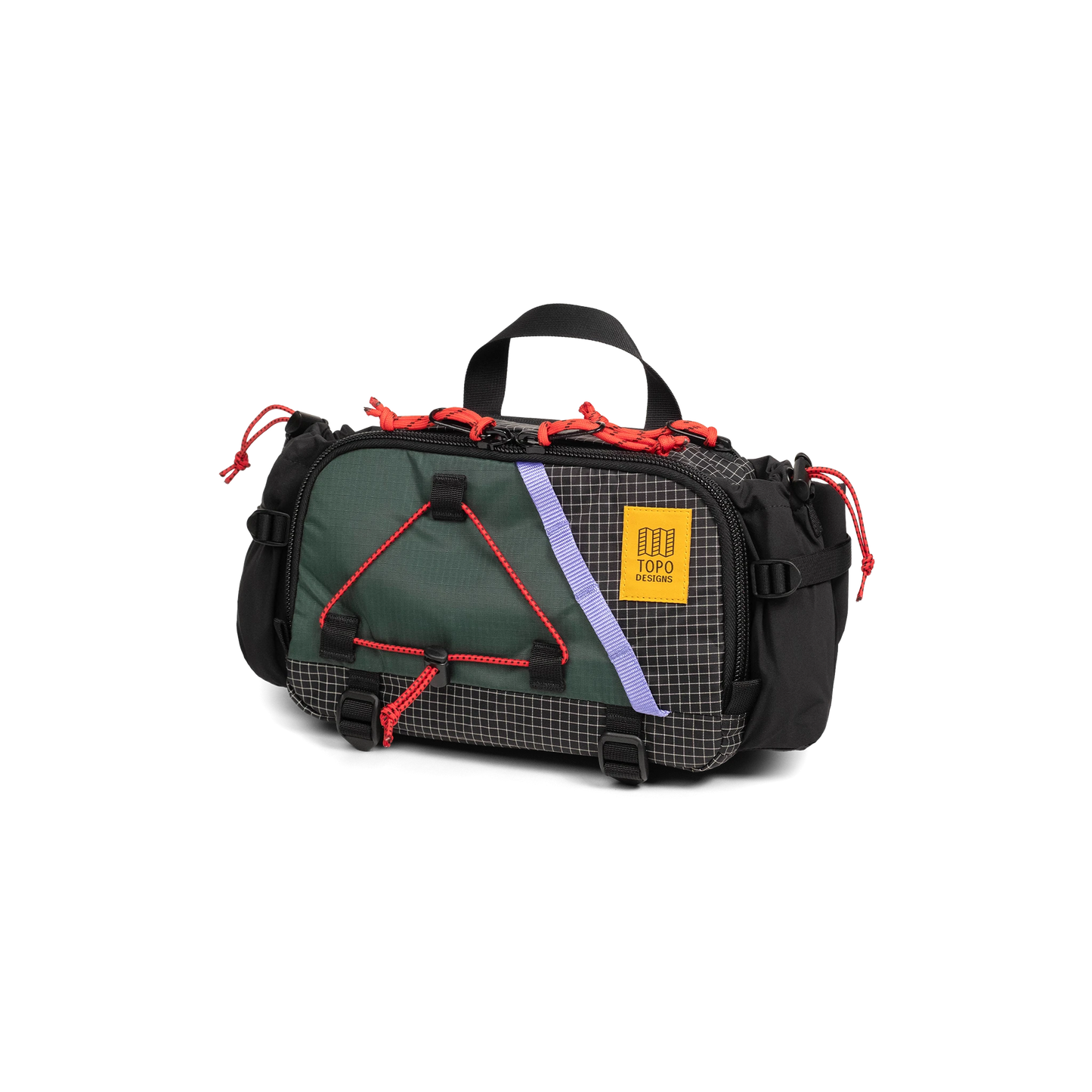 Front view of Topo Designs Mountain Hydro Hip Pack in "Very Peri / Forest"