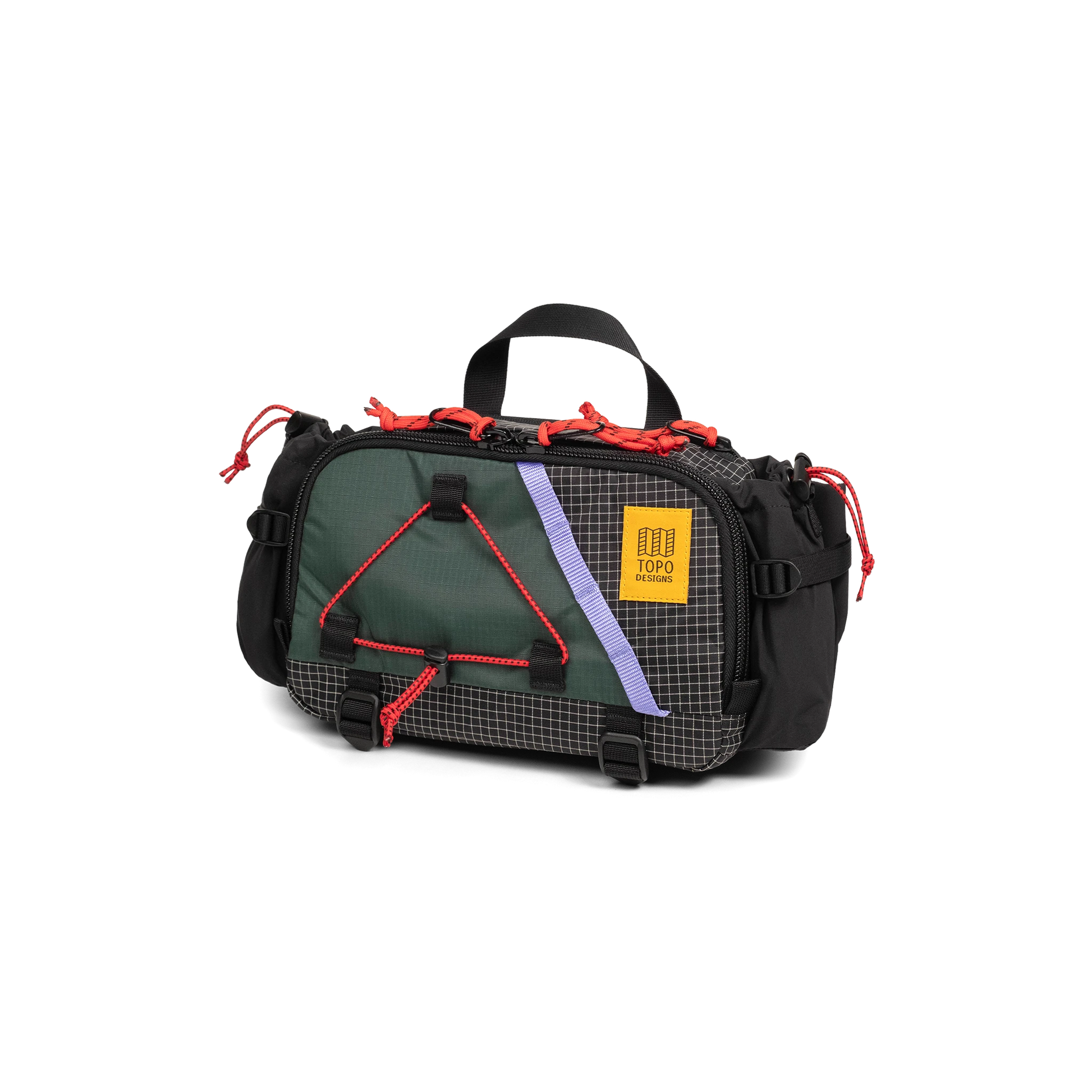 Front view of Topo Designs Mountain Hydro Hip Pack in "Very Peri / Forest"