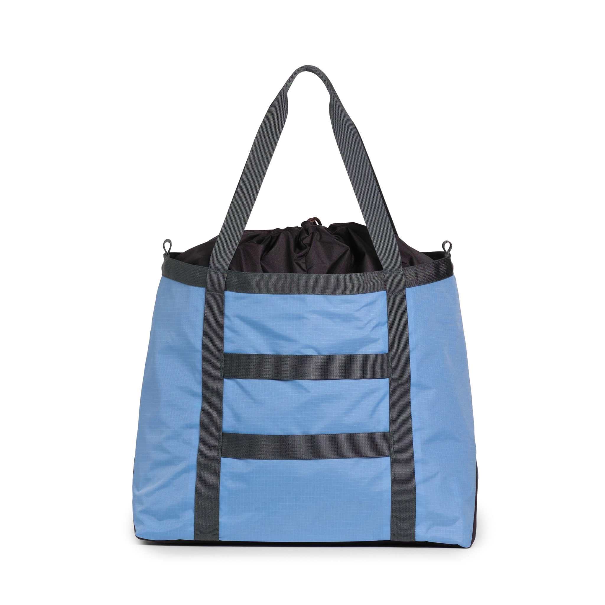 Back View of Topo Designs Mountain Utility Tote in "River Blue / Brown Oak"