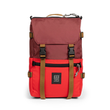 Front view of Topo Designs Rover Pack Classic in "Maroon / Salsa"