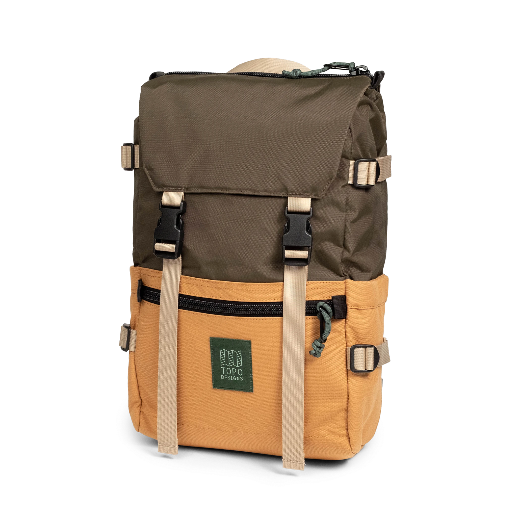 Front View of Topo Designs Rover Pack Classic in "Woodland / Brown Oak"