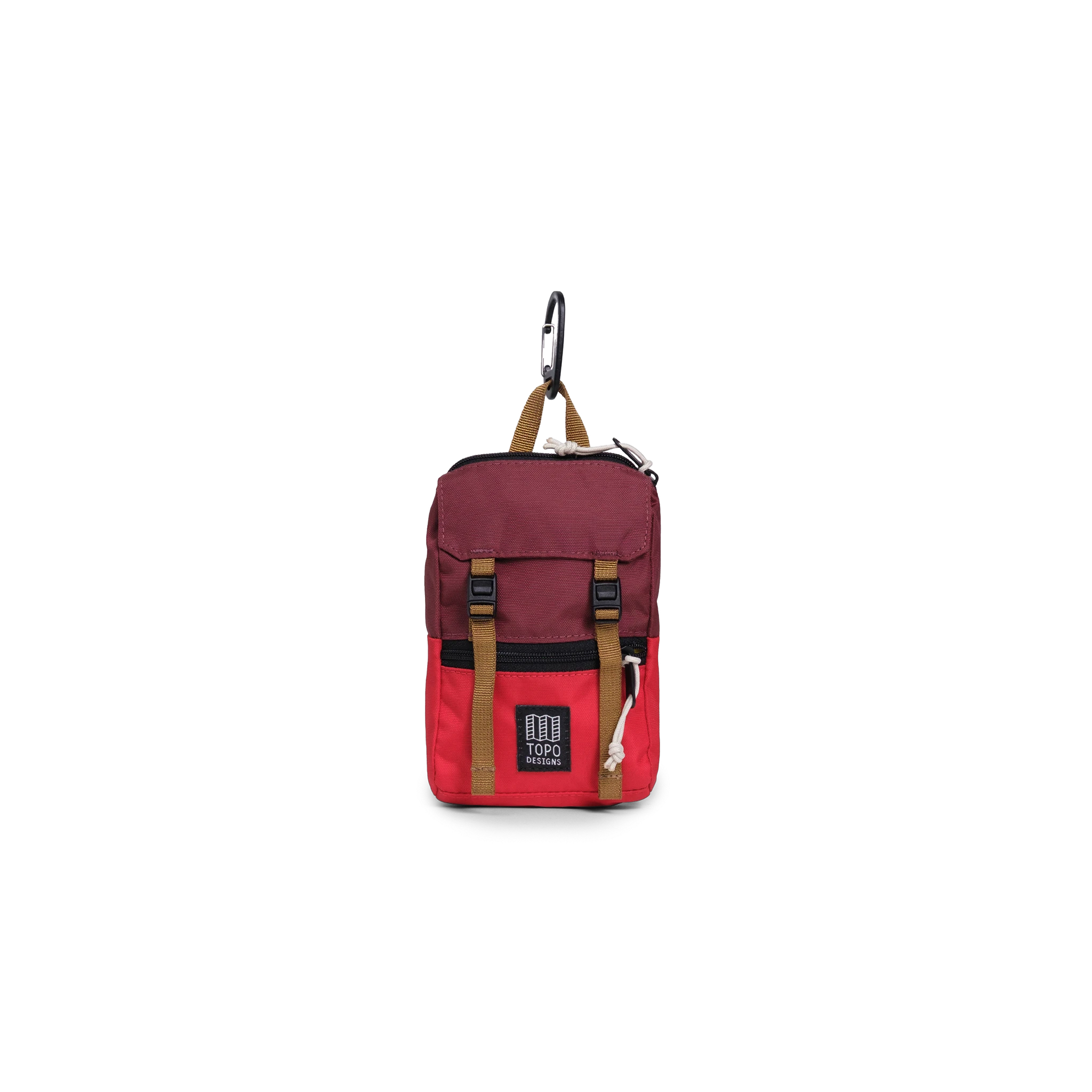 Front View of Topo Designs Rover Pack Micro in "Maroon / Salsa"