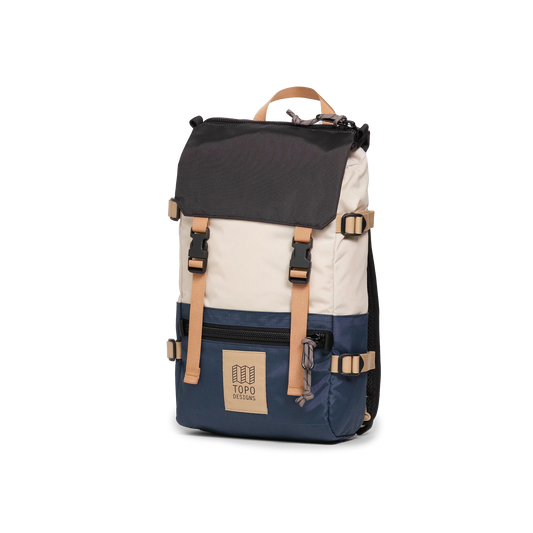 Front View of Topo Designs Rover Pack Mini in "Bone White / Pond Blue"