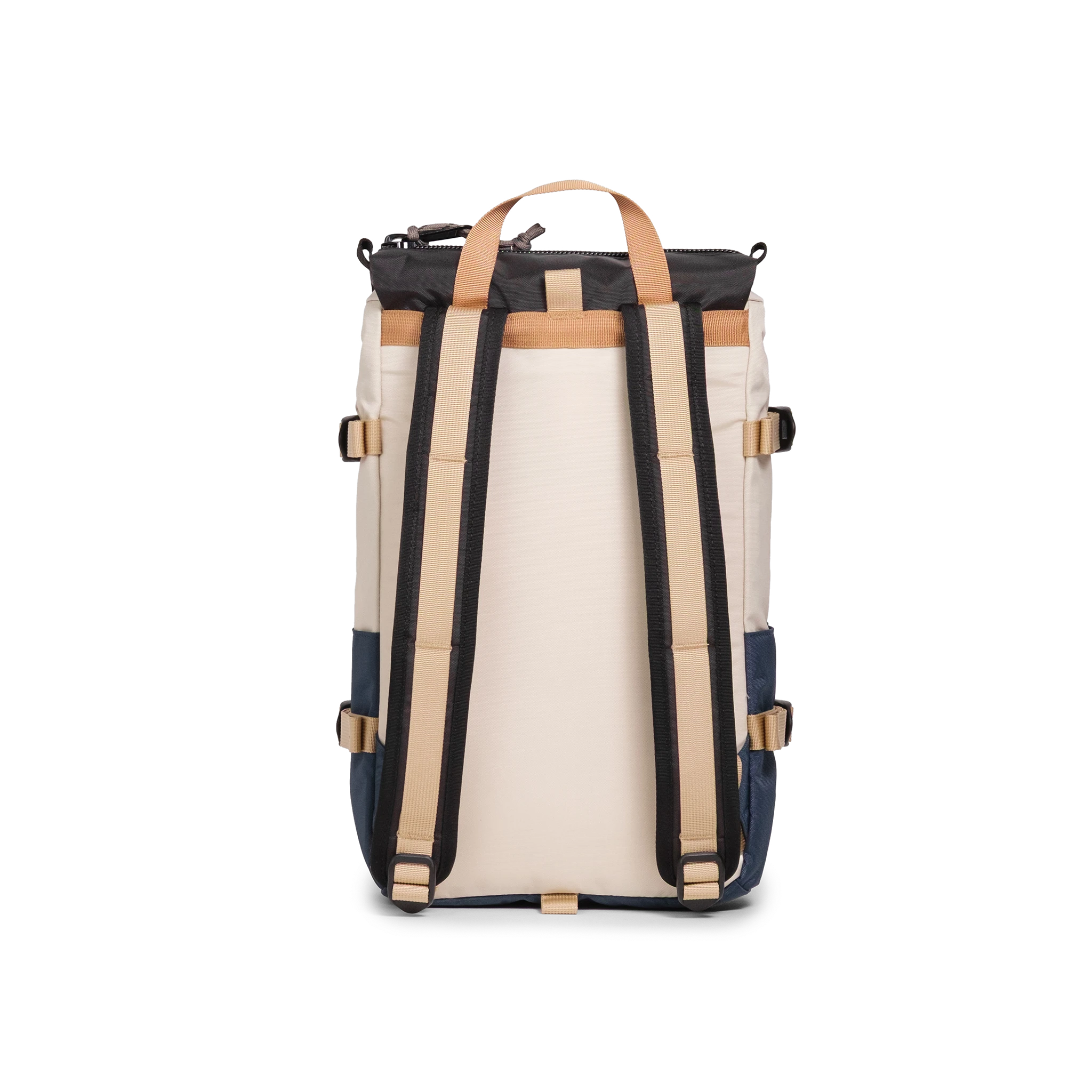Back View of Topo Designs Rover Pack Mini in "Bone White / Pond Blue"