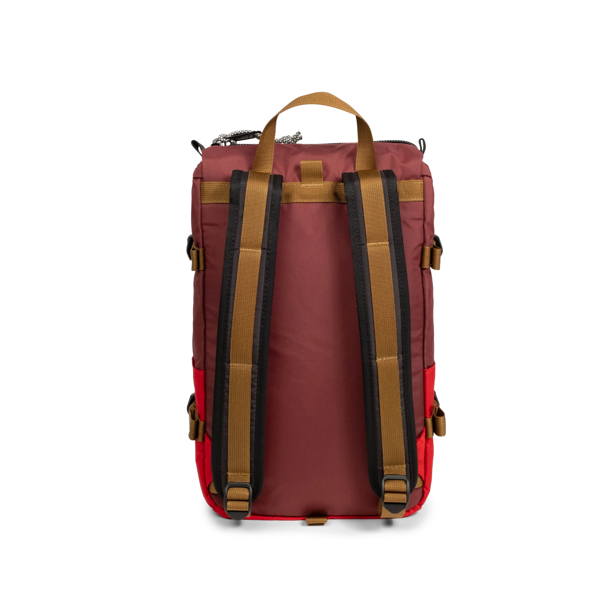 Back View of Topo Designs Rover Pack Mini in "Maroon / Salsa"