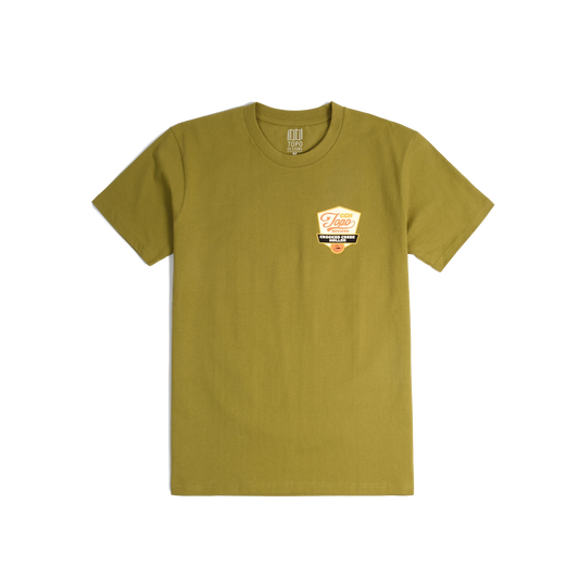 Front shot of Topo Designs x CCH x Pine Printshop Golden Trout Tee in "Moss"