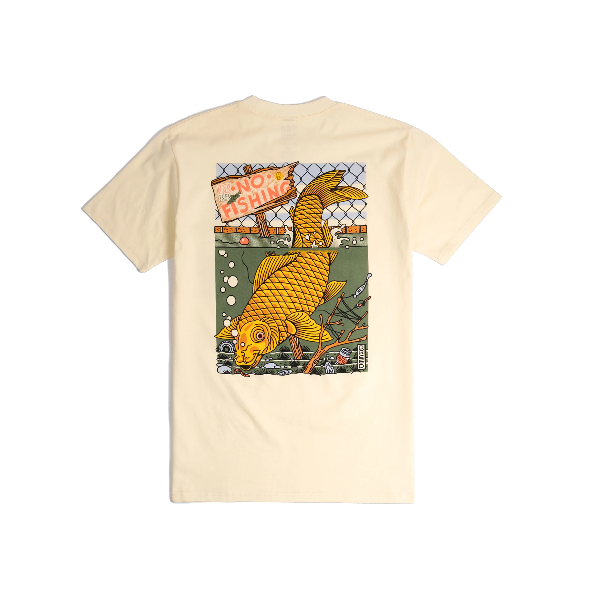 Back shot of Topo Designs x CCH x Pine Printshop Urban Angler Tee in "Butter"
