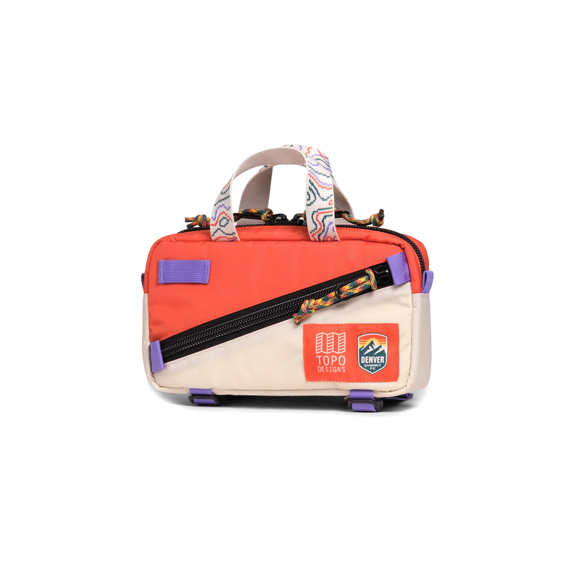 Front quarter shot of Topo Designs x Denver Summit Mini Quick Pack in "Sandstone / Bone White"