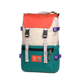 Front quarter shot of Topo Designs x Denver Summit Rover Pack Classic "Sandstone / Bone White"