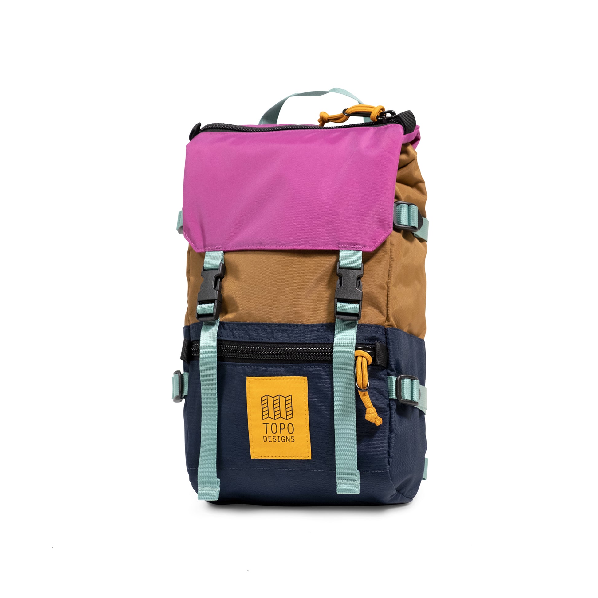 Front View of Topo Designs Rover Pack Mini in "Dark Khaki / Navy"