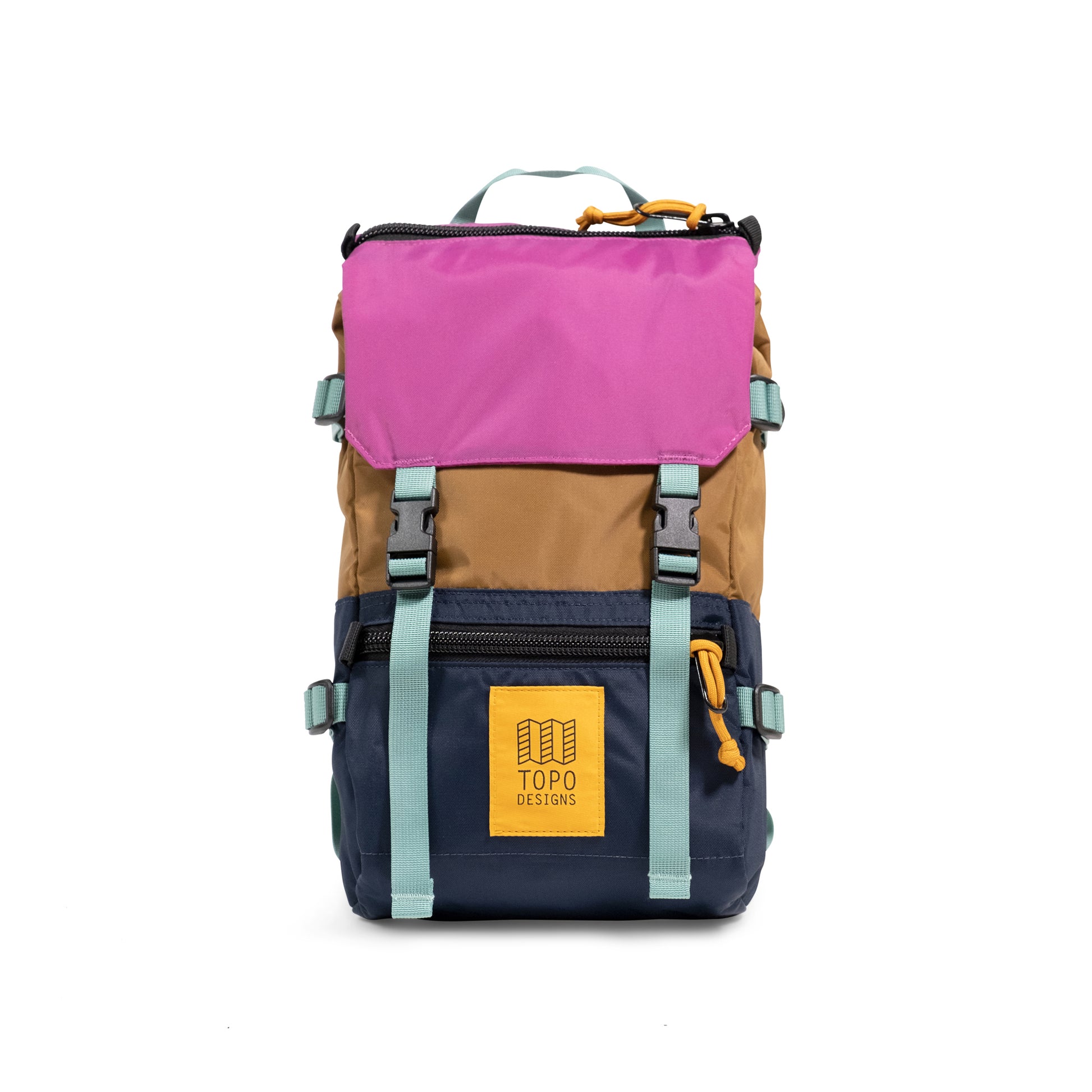 Front View of Topo Designs Rover Pack Mini in "Dark Khaki / Navy"