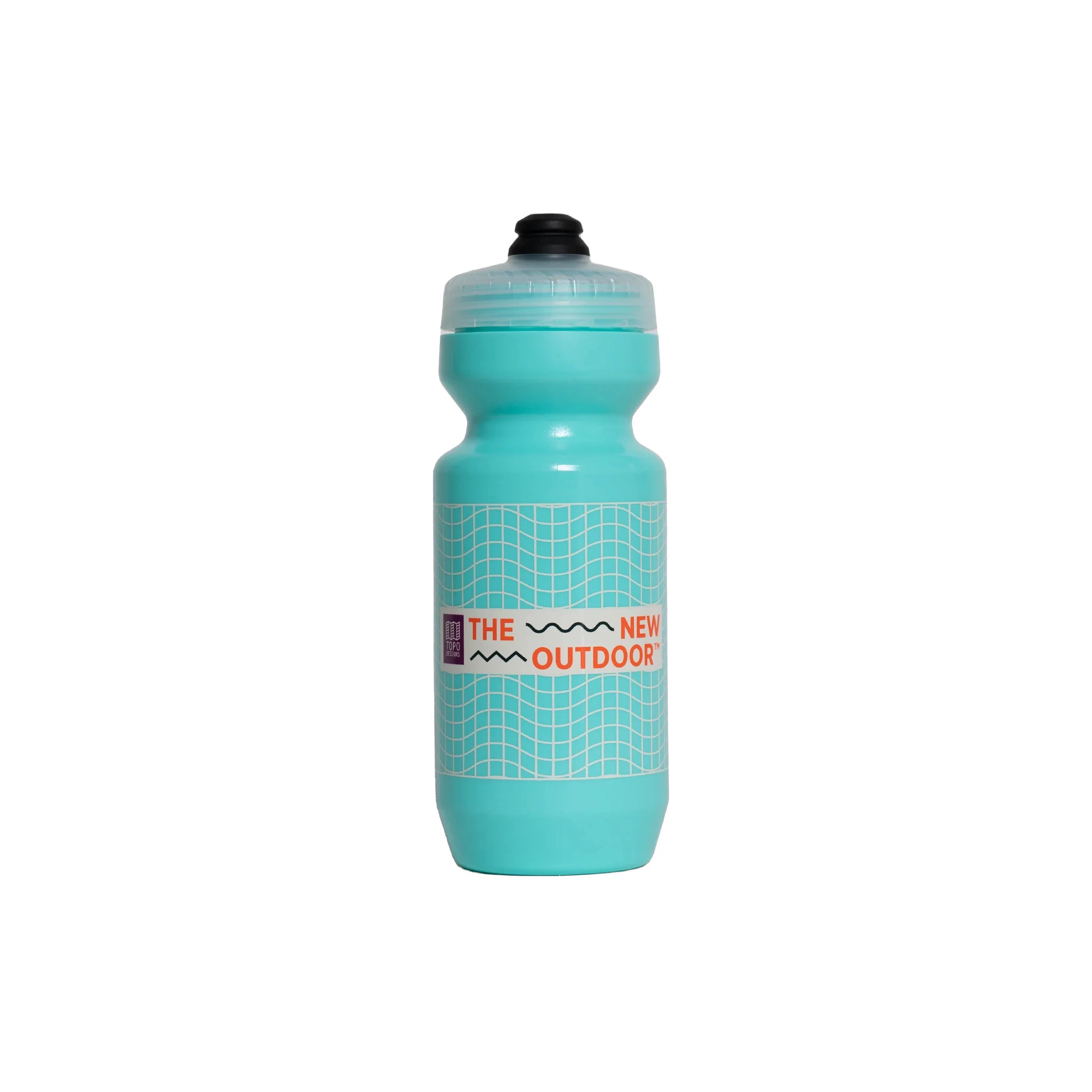 Topo Designs x Specialized Purist 22oz cycling Water Bottle in "The New Outdoor" blue.