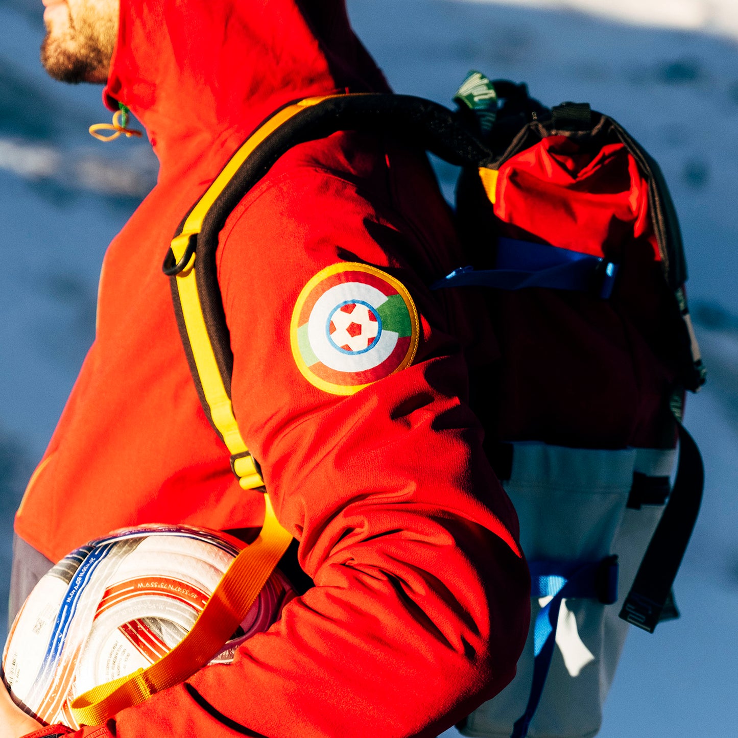 General lifestyle shot of Topo Designs x Colorado Rapids HighPeak Jacket