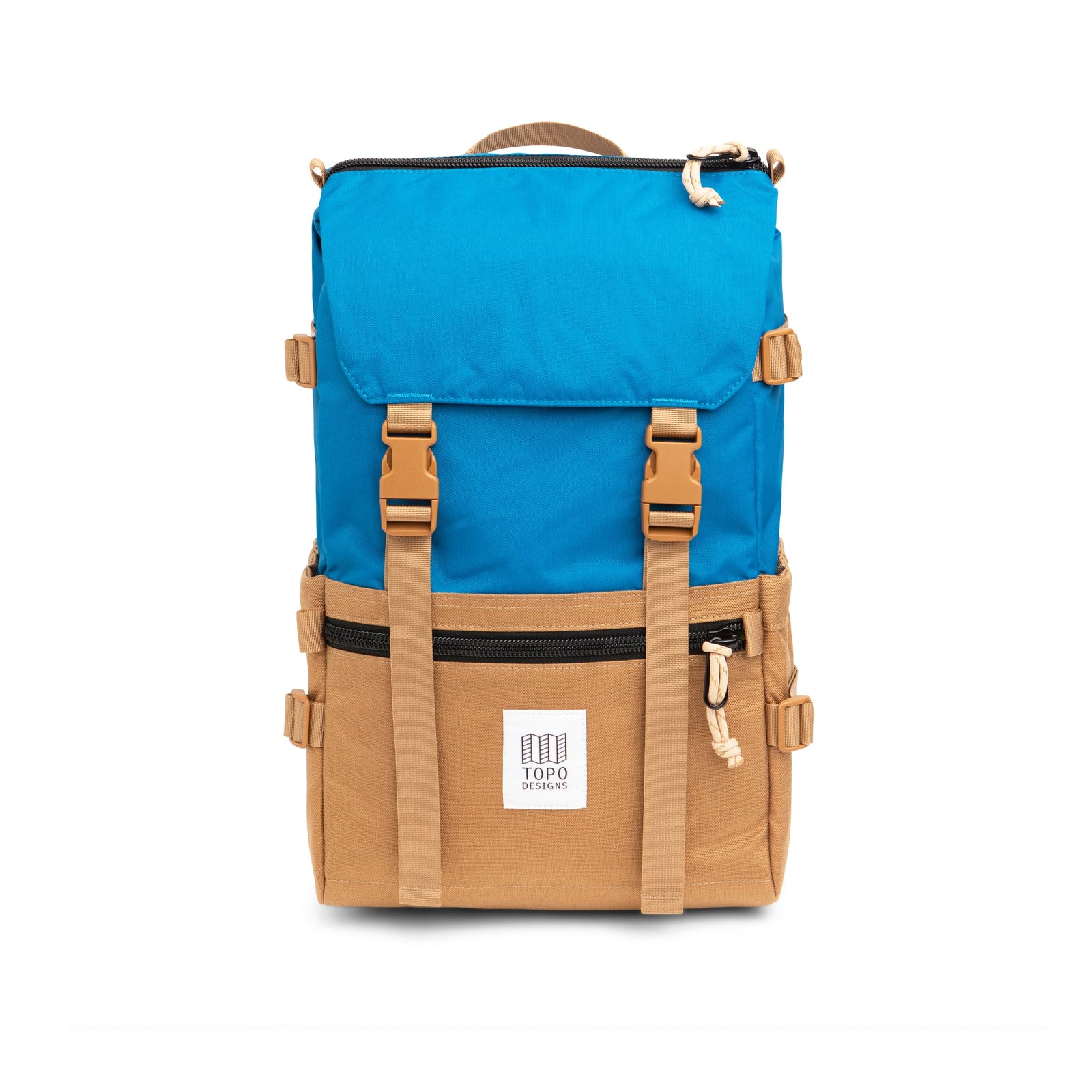 Topo Designs Rover Pack Classic laptop backpack in 100% "Blue / Khaki" nylon.