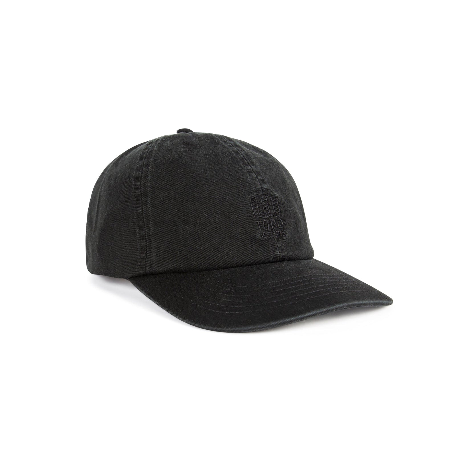 Topo Designs Mountain Ball Cap cotton logo hat in "Black".