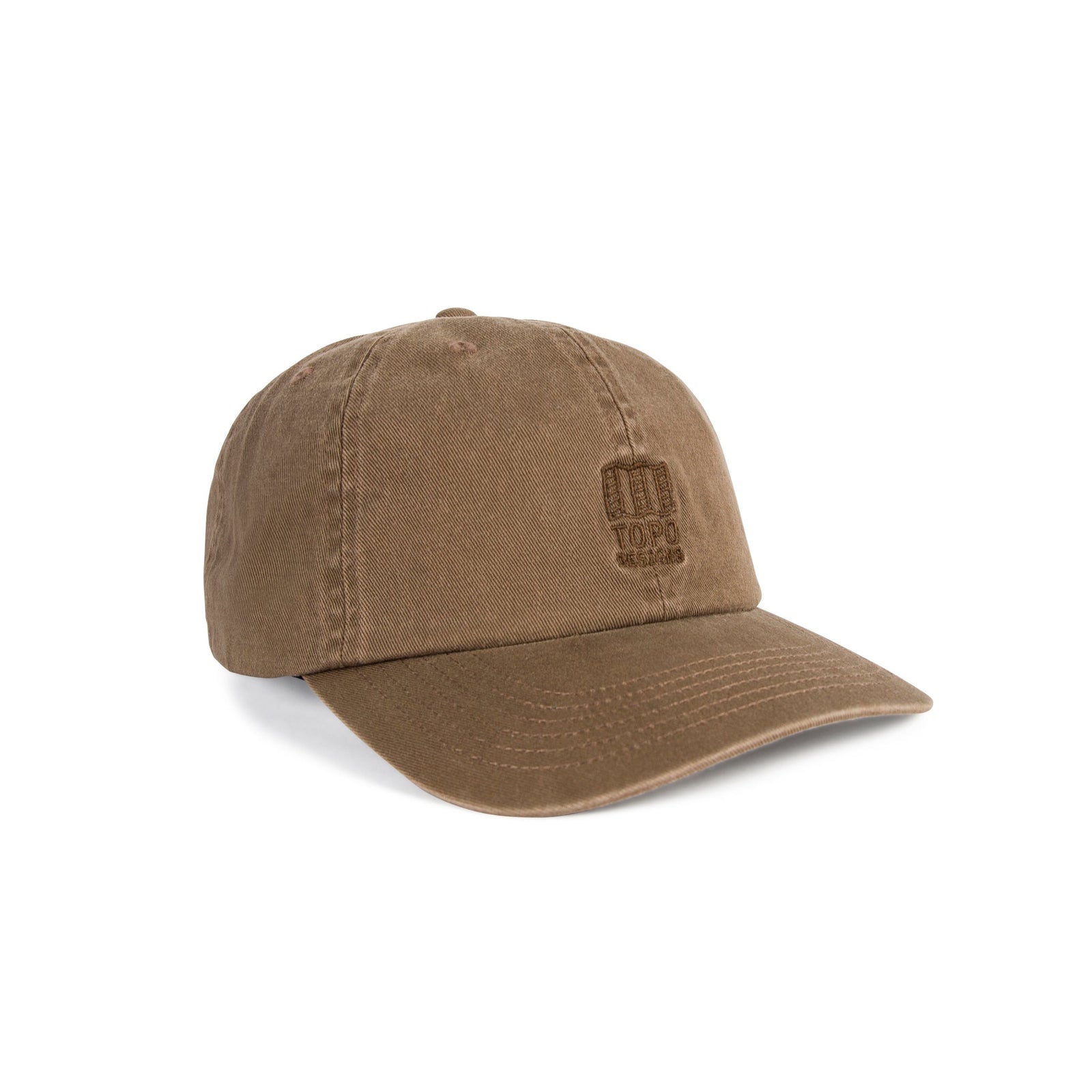 Topo Designs Mountain Ball Cap cotton logo hat in "Dark Khaki" brown.
